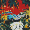 Vintage Palm Trees With Car Diamond Paintings