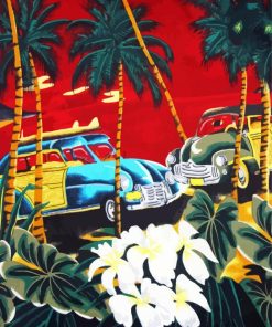 Vintage Palm Trees With Car Diamond Paintings