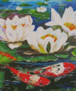 White Water Lilies With Koi Diamond Paintings