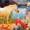 White Horse And Flowers Alfred Munnings Diamond Paintings