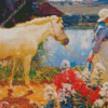 White Horse And Flowers Alfred Munnings Diamond Paintings