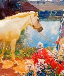 White Horse And Flowers Alfred Munnings Diamond Paintings