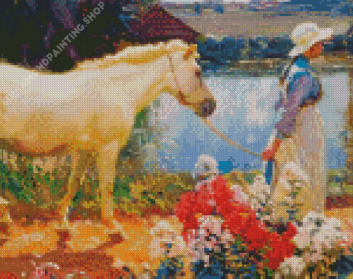 White Horse And Flowers Alfred Munnings Diamond Paintings