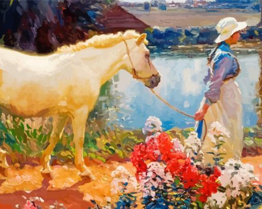 White Horse And Flowers Alfred Munnings Diamond Paintings