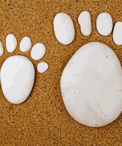 White Stones Footprints On Sand Diamond Paintings