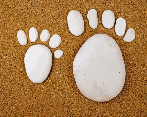 White Stones Footprints On Sand Diamond Paintings