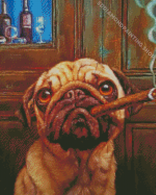 Baby Bulldog Smoking Cigar Diamond Painting