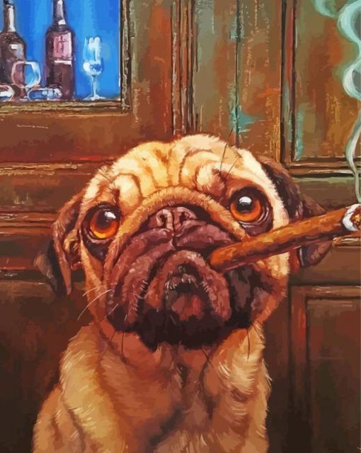 Baby Bulldog Smoking Cigar Diamond Painting