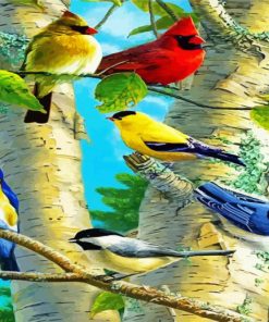 Birds On Birch Trees Diamond Paintings