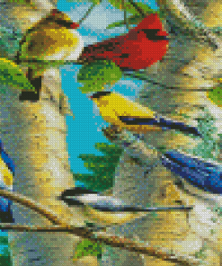 Birds On Birch Trees Diamond Paintings