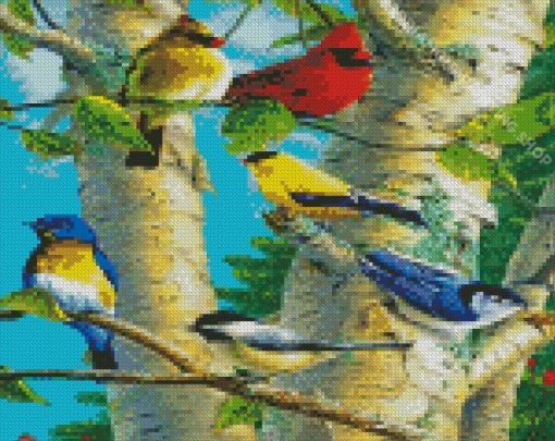 Birds On Birch Trees Diamond Paintings