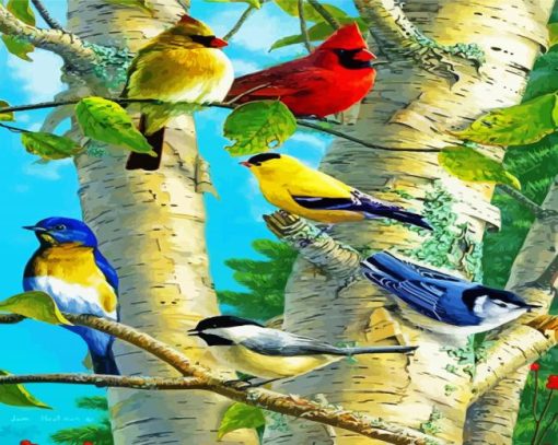 Birds On Birch Trees Diamond Paintings