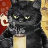 Black Cat And Coffee Diamond Painting