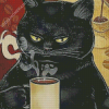 Black Cat And Coffee Diamond Painting