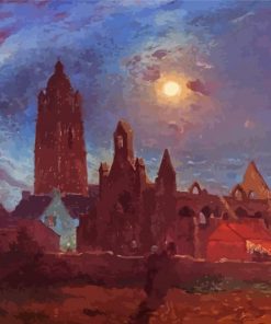 Bourg De Batz Church Under The Moon By Ferdinand Du Puigaudeau Diamond Painting