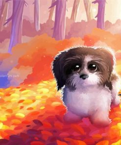 Dog In Autumn Forest Diamond Painting