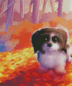 Dog In Autumn Forest Diamond Painting