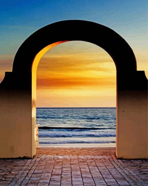 Door To The Sea At Sunset Diamond Painting