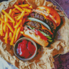 Double Cheeseburger With Fries Diamond Painting