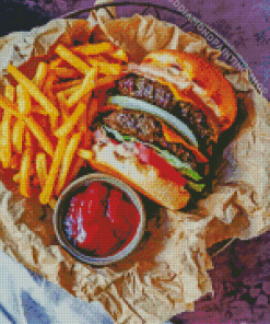 Double Cheeseburger With Fries Diamond Painting