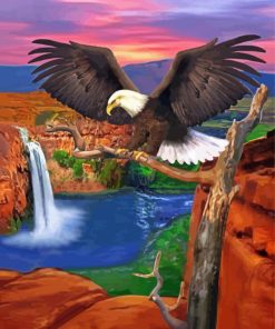 Eagle With Waterfall Diamond Painting