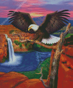 Eagle With Waterfall Diamond Painting