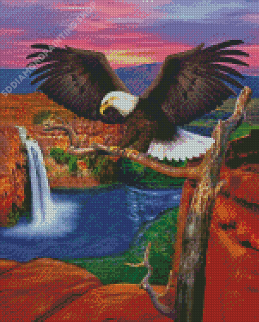 Eagle With Waterfall Diamond Painting