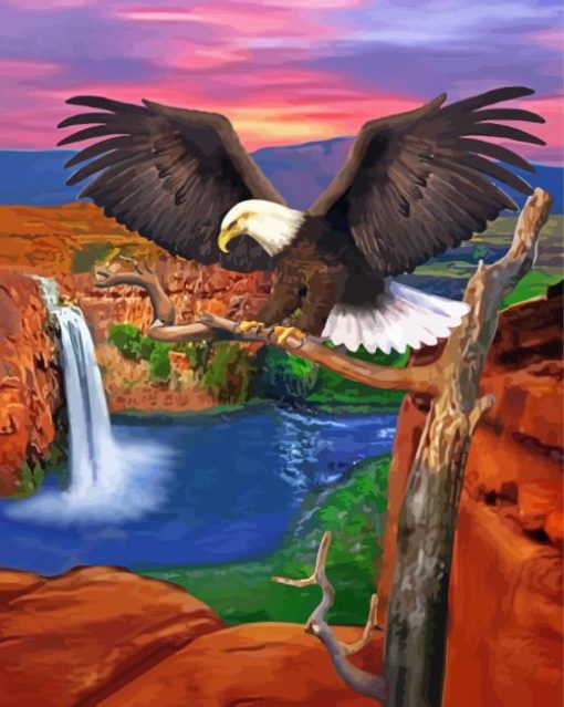 Eagle With Waterfall Diamond Painting