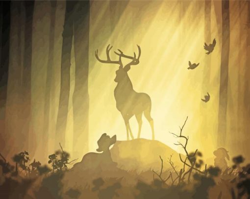 Forest Deer Silhouette Diamond Paintings