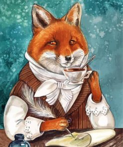 Fox With Coffee Cup Diamond Paintings