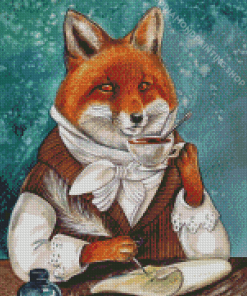 Fox With Coffee Cup Diamond Paintings