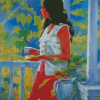 Girl Tea On Terrace Diamond Paintings