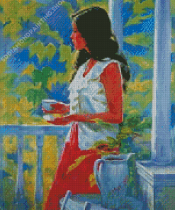 Girl Tea On Terrace Diamond Paintings