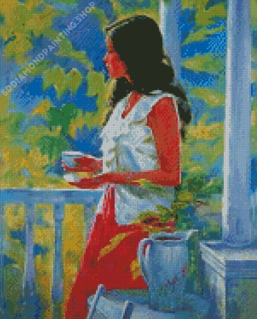 Girl Tea On Terrace Diamond Paintings