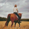 Girl Riding A Horse In Field Diamond Paintings