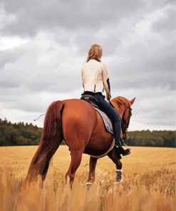 Girl Riding A Horse In Field Diamond Paintings