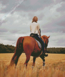 Girl Riding A Horse In Field Diamond Paintings