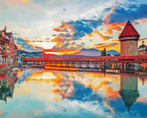 Lake Lucerne At Sunset Diamond Paintings