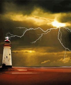 Lighthouse With Lightning Bolt Diamond Painting