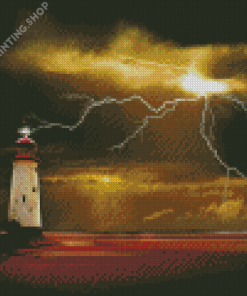 Lighthouse With Lightning Bolt Diamond Painting