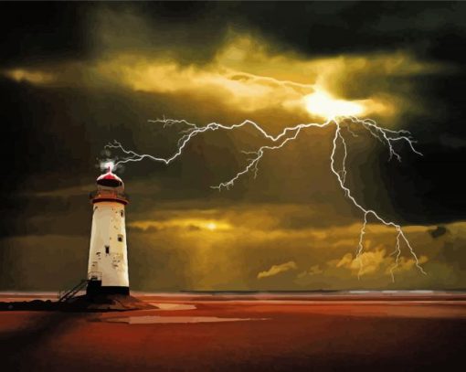 Lighthouse With Lightning Bolt Diamond Painting