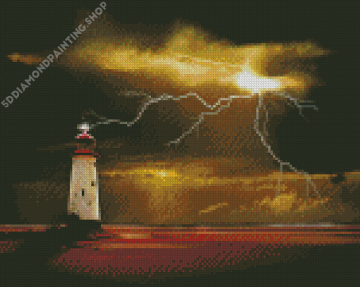 Lighthouse With Lightning Bolt Diamond Painting