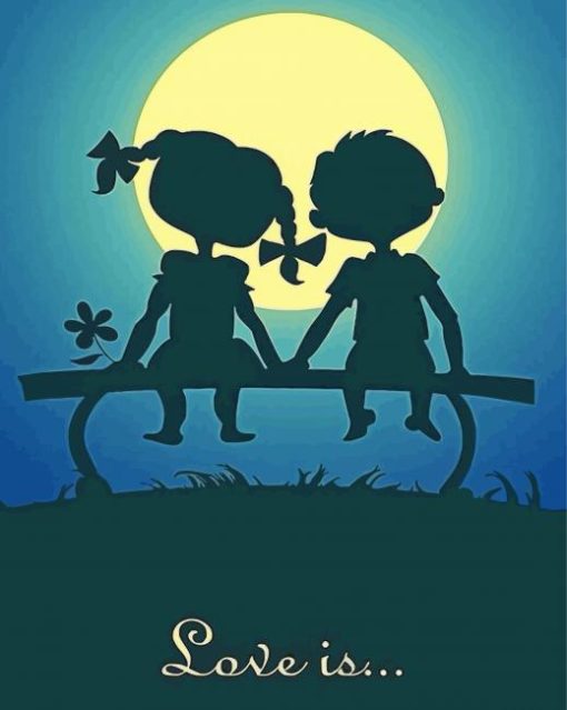 Little Couple Silhouette Moonlight Diamond Painting