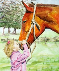 Little Girl Kissing Horse Diamond Paintings