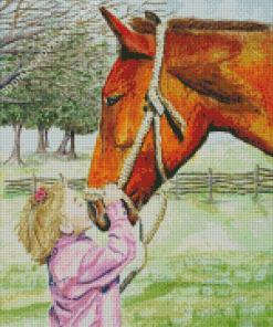 Little Girl Kissing Horse Diamond Paintings