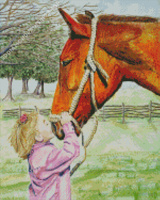 Little Girl Kissing Horse Diamond Paintings