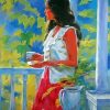 Girl Tea On Terrace Diamond Paintings