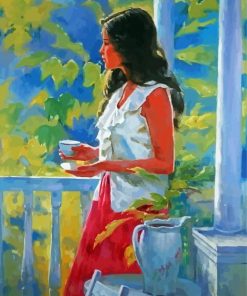 Girl Tea On Terrace Diamond Paintings