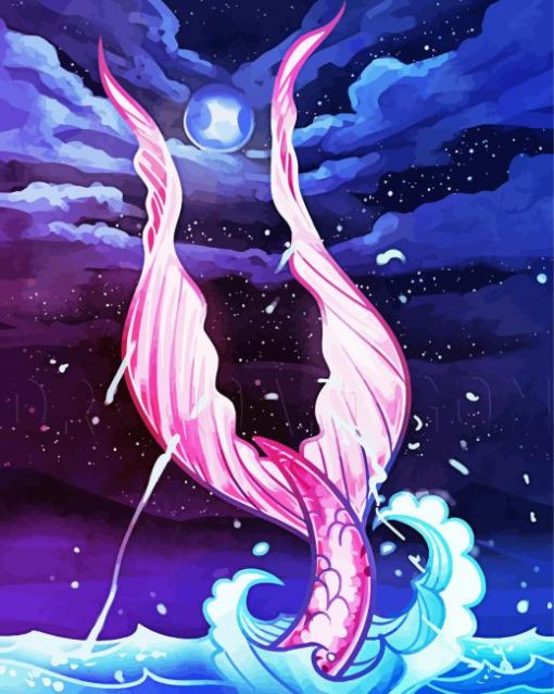 Mermaid Tail At Night Art Diamond Painting