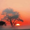 Misty Sunrise Tree Silhouette Diamond Painting